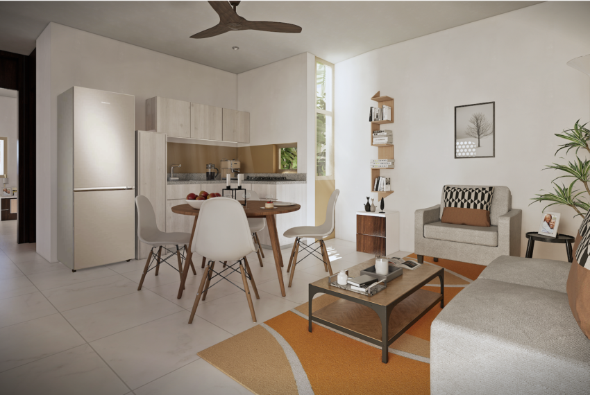 INTERIOR LOFT, SALA, COCINA & COMEDOR.