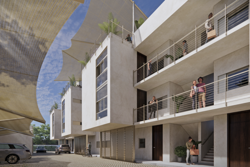 PASILLO EXTERIOR Y ESTACIONAMIENTO